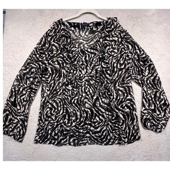 Anne‎ Klein Blouse Animal Print Ruffle Front Long Sleeve Top XL - Picture 1 of 5